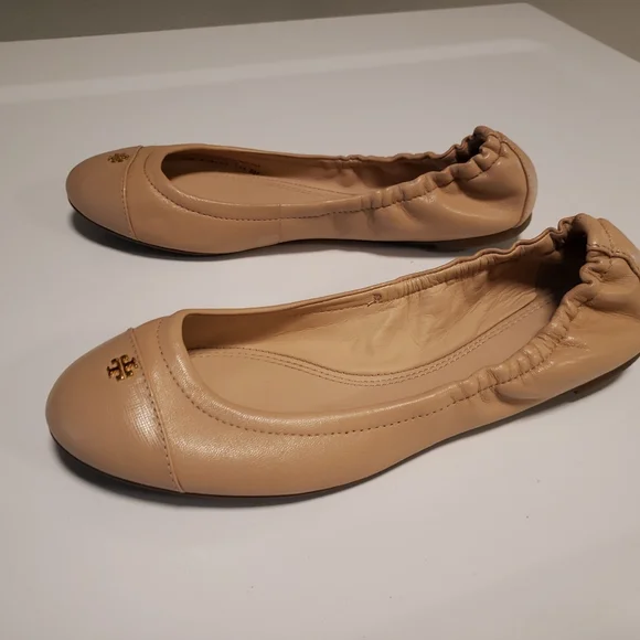 Tory Burch Tan Leather Flats w/Logo Sz 8M - Picture 6 of 10